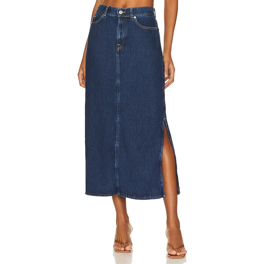 7 For All Mankind 'Maxi' Blue Denim Skirt Size 24